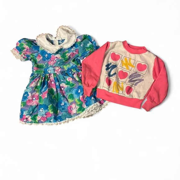 Awesome lot of two vintage retro 80s / 90s 12-18 months crewneck and dress - Picture 1 of 7